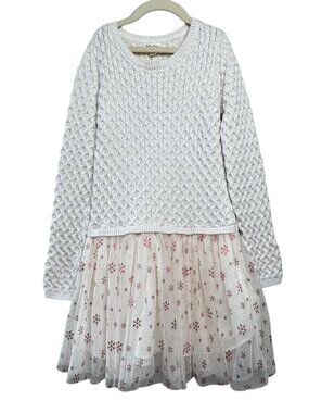 HATLEY Knit Snowflake Sweater Dress Girls 8 Tulle Skirt Winter Sparkle Red Cream